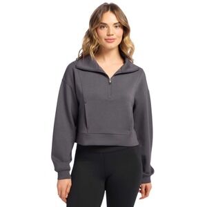 Nuuds Soft Motion Quarter-Zip Sweatshirt Charcoal Grey Cropped Pullover Med EUC‎